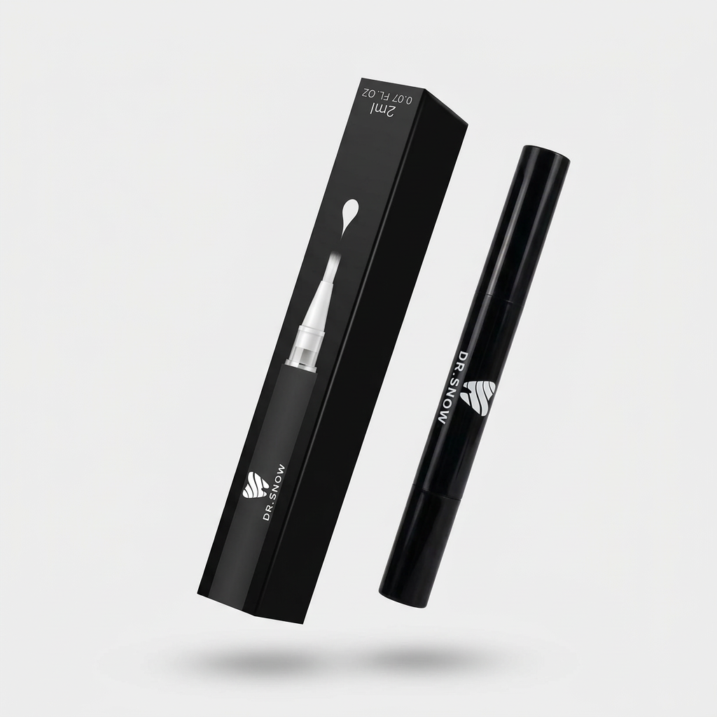 Whitening pen with packaging on a light gray background